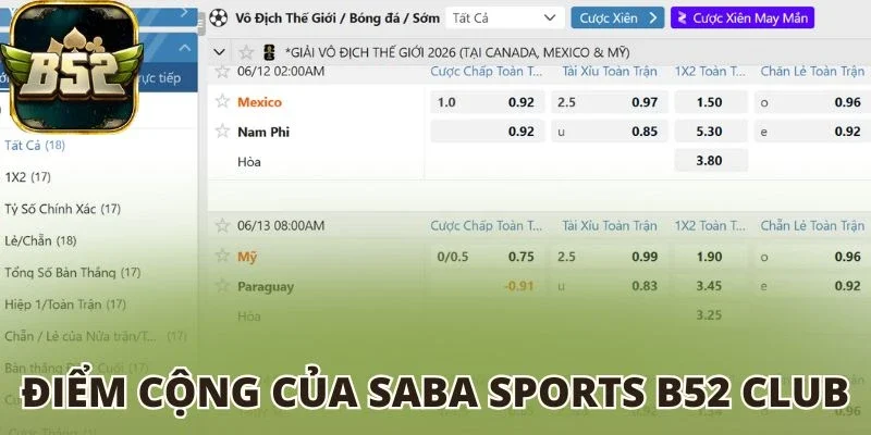 Điểm cộng của SABA Sports B52 club
