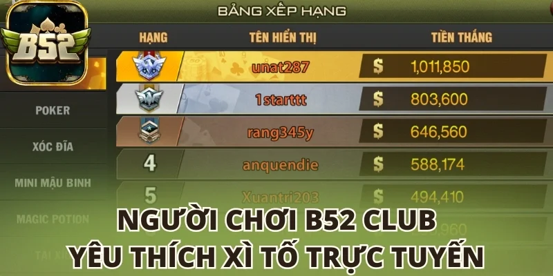 Người chơi B52 club yêu thích xì tố trực tuyến