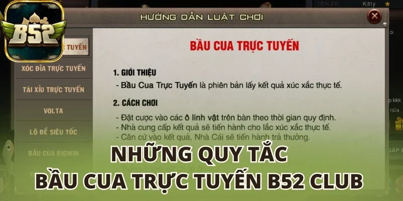 Những quy tắc Bầu cua trực tuyến B52 club 