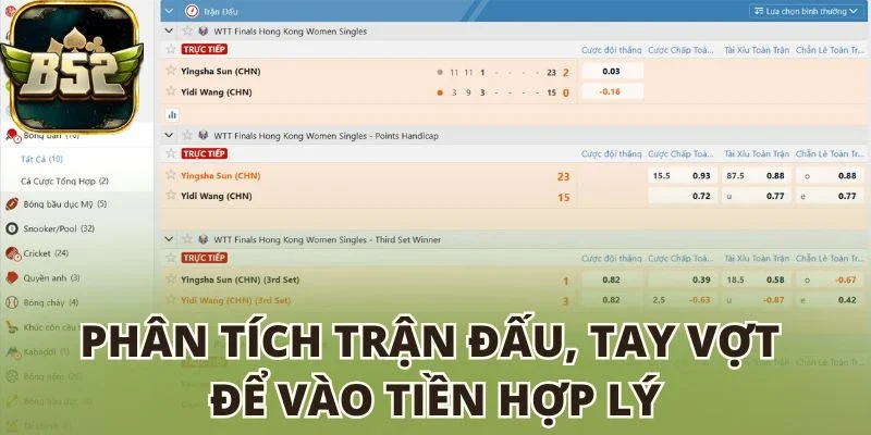 Phân tích trận đấu, tay vợt để vào tiền hợp lý