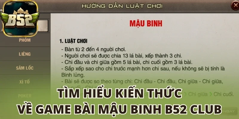 Tìm hiểu kiến thức về game bài Mậu Binh B52 club